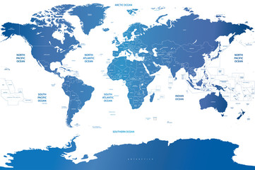 Wall Mural - political world map in soft blue gradient color palette
