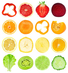 Wall Mural - Collection of fresh fruit and vegetable slices