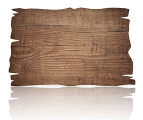 Wall Mural - old weathered scratched wooden signboard, plank and reflection