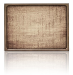 Wall Mural - brown wooden rectangle signboard and reflection on glass table