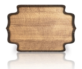Wall Mural - brown wooden ornate signboard and reflection on glass table