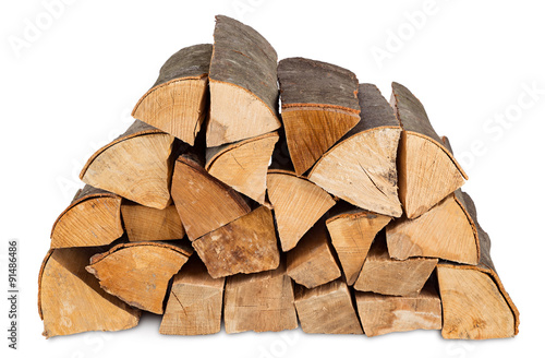 Photographie Pile de bois de feu isolé sur fond blanc