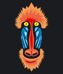 Sticker - Mandrill monkey head, vector icon