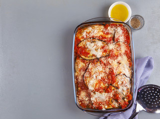 Wall Mural - eggplant parmesan with cheese and olive oil. vegetarian cuisine