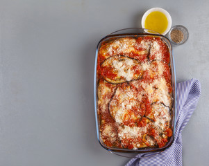 Wall Mural - eggplant parmesan with cheese and olive oil. vegetarian cuisine