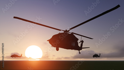 Plakat zestaw słońca helikoptery