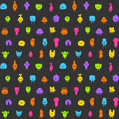 Wall Mural - Cute monsters seamless pattern