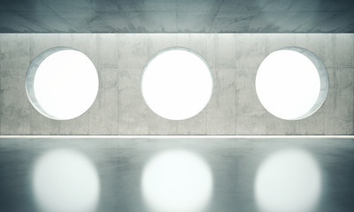 Wall Mural - Blank space interior wall with white three windows . 3d render