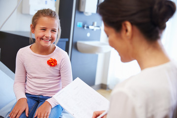 Wall Mural - Girl Talking to Female Doctor In Hospital Room