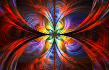 Abstract Multicolored Fractal With Swirls Over Black Background