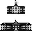 Set of silhouettes classical school building isolated on white
