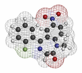 Sticker - Flunitrazepam hypnotic drug molecule. 