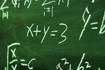 Wall Mural - Maths formulas on chalkboard background