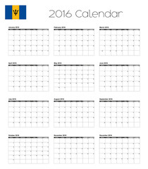 Wall Mural - 2016 Calendar with the Flag of Barbados