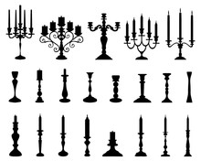 Black Silhouettes Of Candlesticks, Vector