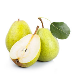 Wall Mural - Two and a half green pears over white background