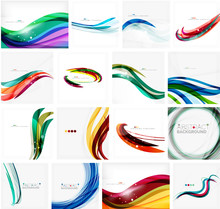 Set Of Abstract Backgrounds. Circles, Swirls And Waves With