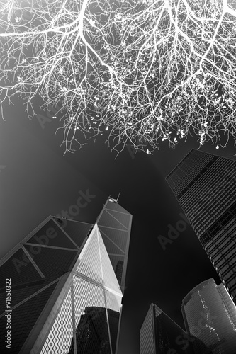 Tapeta ścienna Hongkong cityscape czarno-biały dźwięk