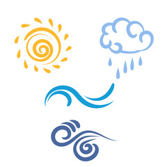 Icon sun, rain, cloud, wind, waves, weather symbol, vector illustration