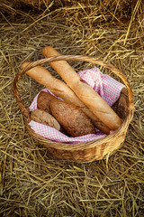 basket of bread and milk