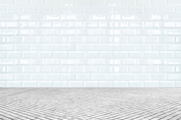 Room perspective,white ceramic tile wall and mosaic tile ground