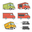 Set of food trucks from various angles, icons and design elements