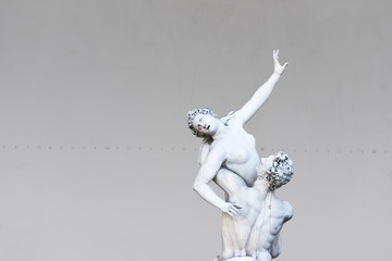 The Rape of Sabina women sculpture, in the Loggia dei Lanzin, Piazza della Signoria, Florence,Italy.