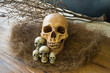 Still life, Awesome pile of skull put on old straw