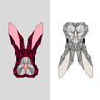 Geometric rabbit / bunny, red and grey, isolated. Editable vector illustration eps 10