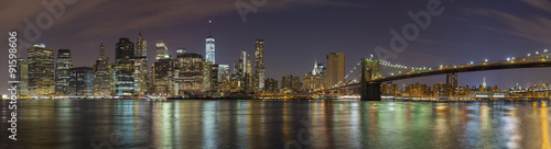 Naklejka - mata magnetyczna na lodówkę Manhattan skyline at night, New York City panoramic picture, USA