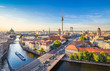 canvas print picture - Berlin skyline panorama with TV tower and Spree river at sunset, Germany