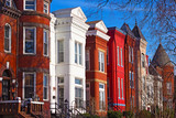 Fototapeta Big Ben - Row houses of Mount Vernon Square in Washington DC. Colorful residential townhouses in the afternoon sun.
