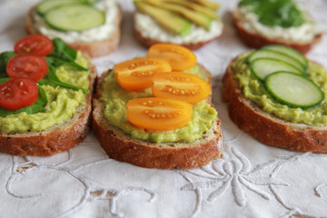 Wall Mural - Green sourdough open face sandwiches