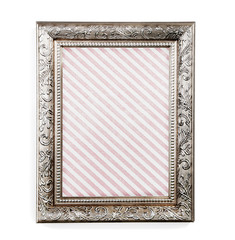 Wall Mural - Old frame with striped canvas isolated on white