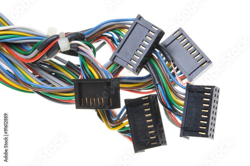 Fotomural Computer connection cables and plugs isolated on white background
