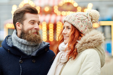 Canvas Print - happy couple walking in old town