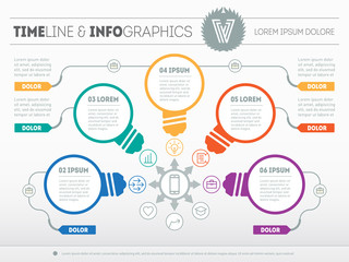 Part of the report with logo, icons set and stylized lamps. Busi