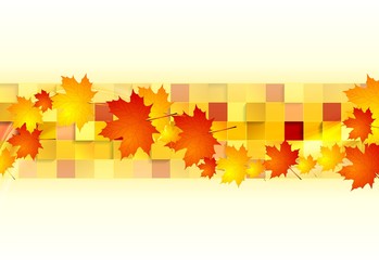 Red orange maple leaves on geometric squares background