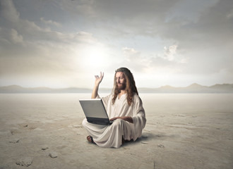 Wall Mural - Technological Jesus in the desert