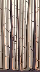 Wall Mural - Vertical illustration of cartoon forest with mountains.