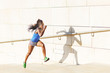 © leonardo2011 - Beautiful sporty african woman running on stairs, health concept.