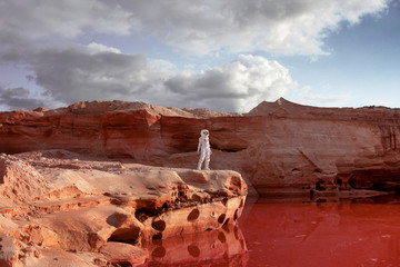 futuristic astronaut on another planet, image with the effect of