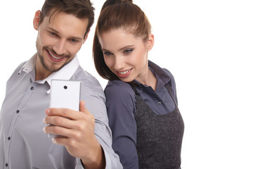 Sticker - Young couple take selfie, studio isolated shoot