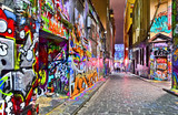 Fototapeta Londyn - View of colorful graffiti artwork at Hosier Lane in Melbourne