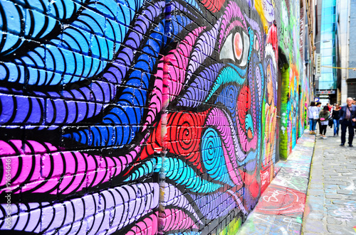 View of colorful graffiti artwork at Hosier Lane in Melbourne Poster
