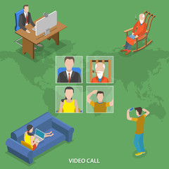 Wall Mural - Video call isometric flat vector concept.