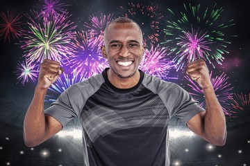 Poster - Composite image of portrait of rugby player cheering