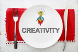 Fototapeta  - Creativity concept on white plate with fork