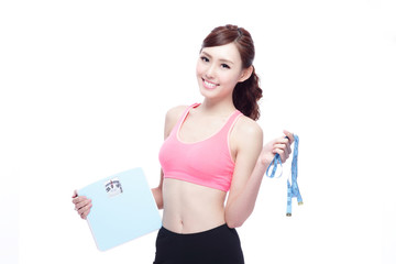 Poster - Sport girl hold weight scale