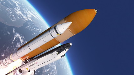 Wall Mural - space shuttle takes off. 3d animation.